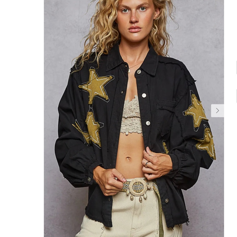 Nwt Pol Star Patch Raw Hem Button Up - image 1